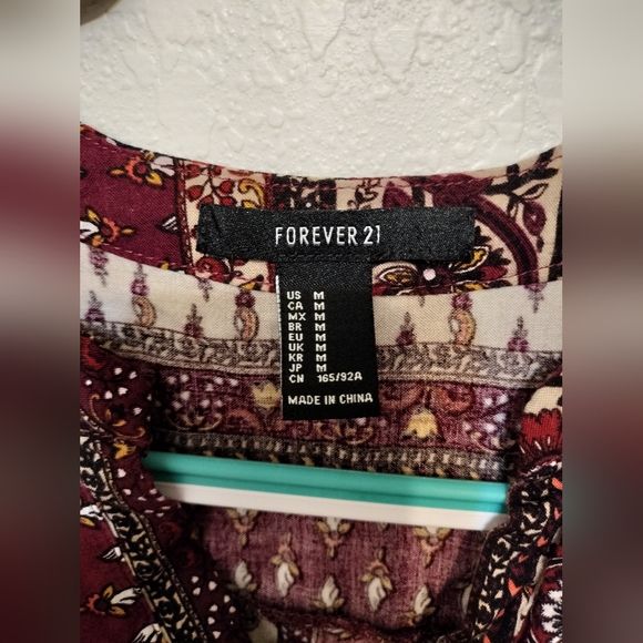 Cute dress Forever 21 Boho Burgundy Red and Cream - Picture 3 of 5